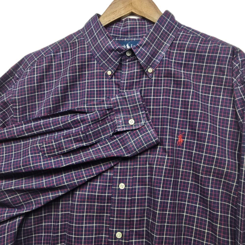 Polo Ralph Lauren Mens XXL Purple Plaid Classic Fit Button Down Shirt Cotton